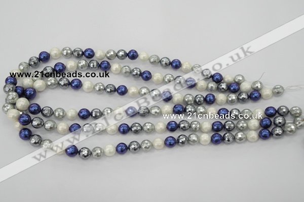 CSB481 15.5 inches 10mm faceted round mixed color shell pearl beads