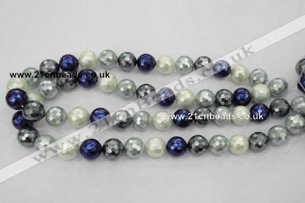 CSB483 15.5 inches 14mm faceted round mixed color shell pearl beads