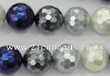 CSB484 15.5 inches 16mm faceted round mixed color shell pearl beads