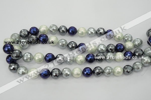 CSB484 15.5 inches 16mm faceted round mixed color shell pearl beads