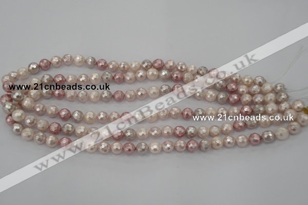 CSB490 15.5 inches 8mm faceted round mixed color shell pearl beads