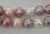 CSB492 15.5 inches 12mm faceted round mixed color shell pearl beads