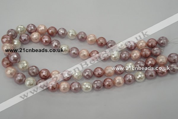 CSB492 15.5 inches 12mm faceted round mixed color shell pearl beads