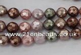 CSB500 15.5 inches 8mm faceted round mixed color shell pearl beads