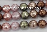 CSB501 15.5 inches 10mm faceted round mixed color shell pearl beads