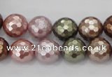 CSB502 15.5 inches 12mm faceted round mixed color shell pearl beads