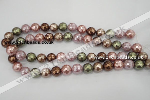 CSB503 15.5 inches 14mm faceted round mixed color shell pearl beads