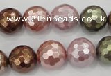 CSB504 15.5 inches 16mm faceted round mixed color shell pearl beads