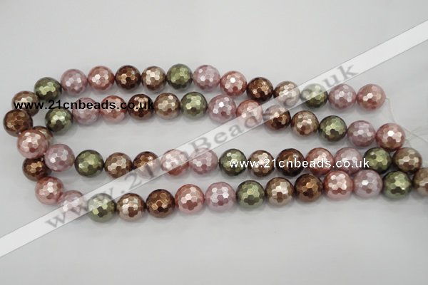 CSB504 15.5 inches 16mm faceted round mixed color shell pearl beads