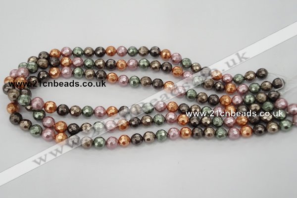 CSB510 15.5 inches 8mm faceted round mixed color shell pearl beads