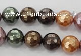 CSB512 15.5 inches 12mm faceted round mixed color shell pearl beads