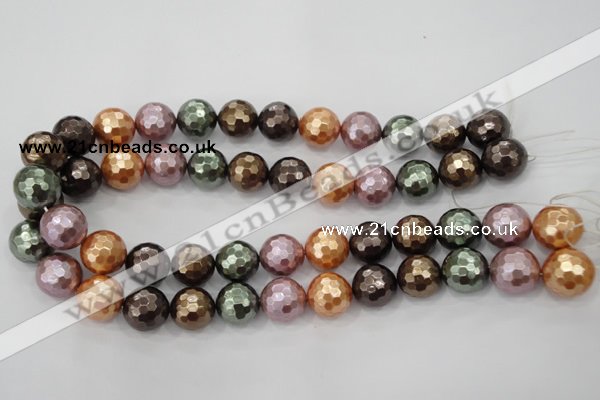 CSB512 15.5 inches 12mm faceted round mixed color shell pearl beads