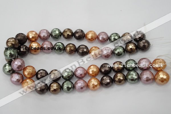 CSB513 15.5 inches 14mm faceted round mixed color shell pearl beads