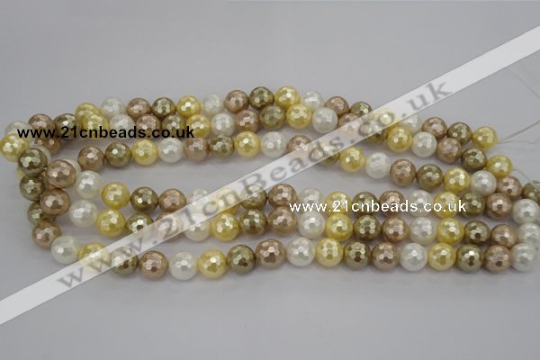 CSB521 15.5 inches 10mm faceted round mixed color shell pearl beads