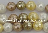 CSB522 15.5 inches 12mm faceted round mixed color shell pearl beads