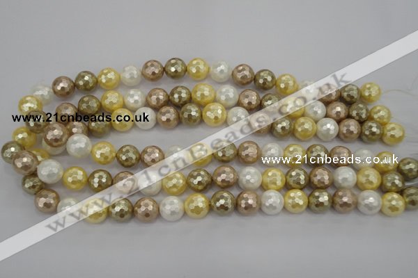 CSB522 15.5 inches 12mm faceted round mixed color shell pearl beads