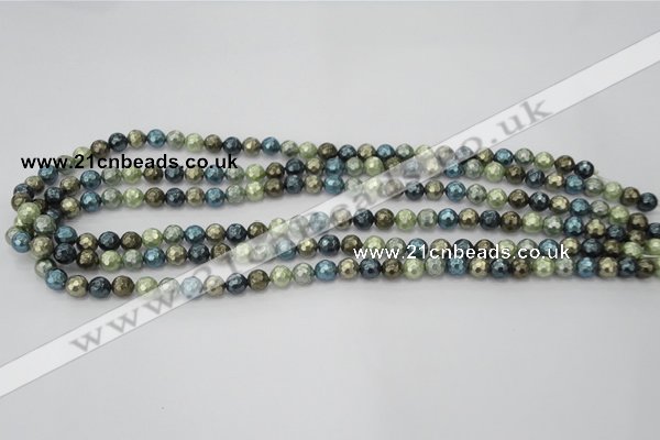 CSB529 15.5 inches 6mm faceted round mixed color shell pearl beads