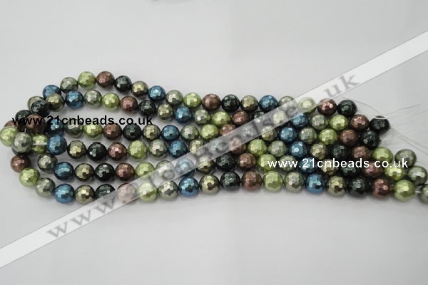 CSB530 15.5 inches 8mm faceted round mixed color shell pearl beads