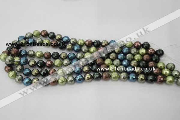 CSB531 15.5 inches 10mm faceted round mixed color shell pearl beads