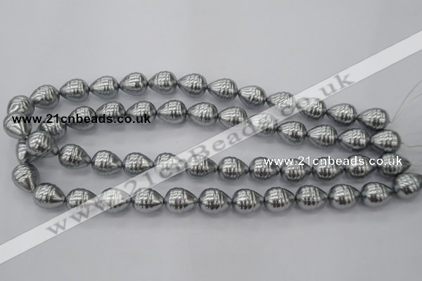 CSB550 15.5 inches 12*15mm whorl teardrop shell pearl beads