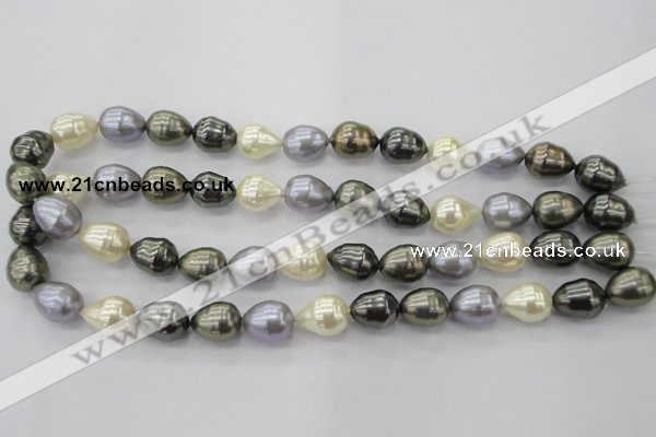 CSB552 15.5 inches 12*15mm whorl teardrop mixed color shell pearl beads