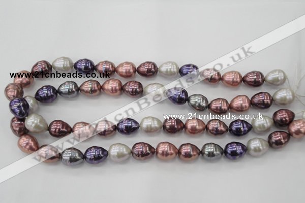 CSB553 15.5 inches 12*15mm whorl teardrop mixed color shell pearl beads