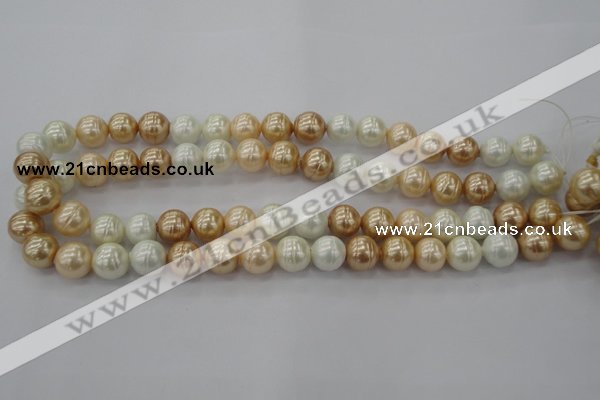 CSB611 15.5 inches 12mm whorl round mixed color shell pearl beads