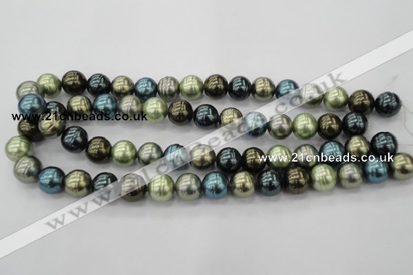 CSB623 15.5 inches 14mm whorl round mixed color shell pearl beads