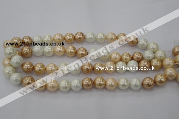 CSB624 15.5 inches 14mm whorl round mixed color shell pearl beads