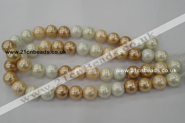 CSB636 15.5 inches 16mm whorl round mixed color shell pearl beads