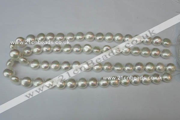 CSB940 15.5 inches 12mm flat round shell pearl beads wholesale