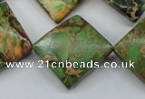 CSE134 22*22mm twisted diamond dyed natural sea sediment jasper beads