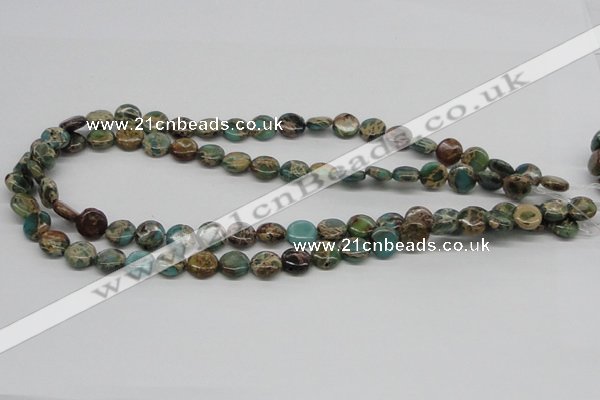 CSE5008 15.5 inches 10mm flat round natural sea sediment jasper beads