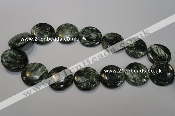 CSH128 15.5 inches 30mm flat round natural seraphinite gemstone beads