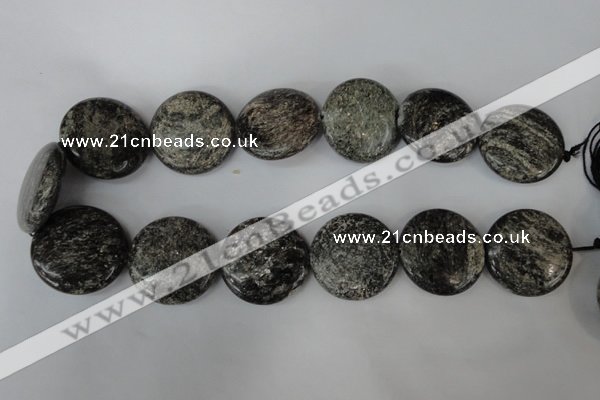 CSI30 15.5 inches 30mm flat round silver scale stone beads wholesale