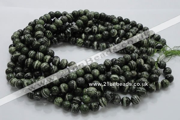 CSJ04 15.5 inches 10mm round green silver line jasper beads wholesale