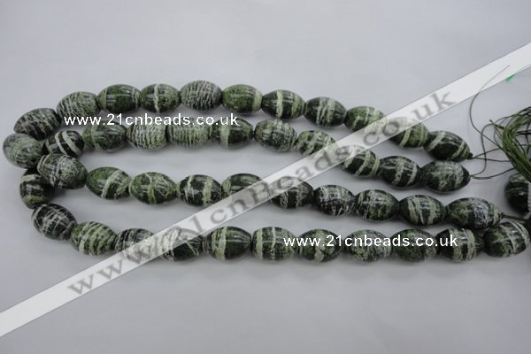 CSJ102 15.5 inches 13*18mm rice green silver line jasper beads