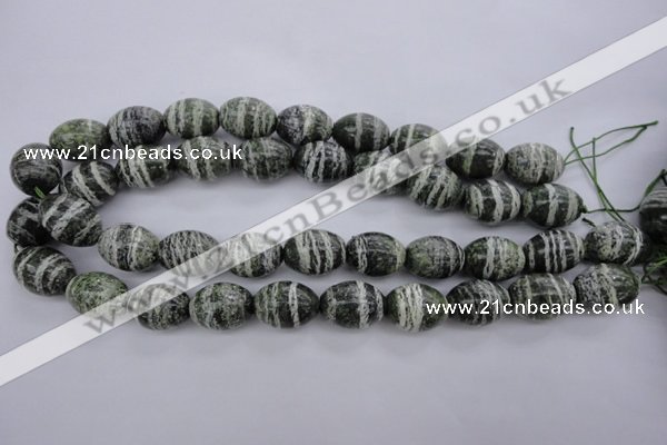 CSJ103 15.5 inches 15*20mm rice green silver line jasper beads