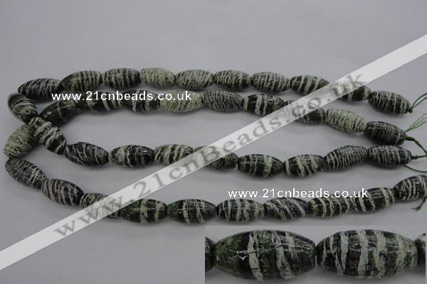 CSJ105 15.5 inches 10*20mm rice green silver line jasper beads