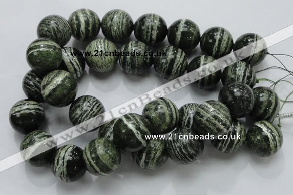 CSJ11 15.5 inches 25mm round green silver line jasper beads wholesale