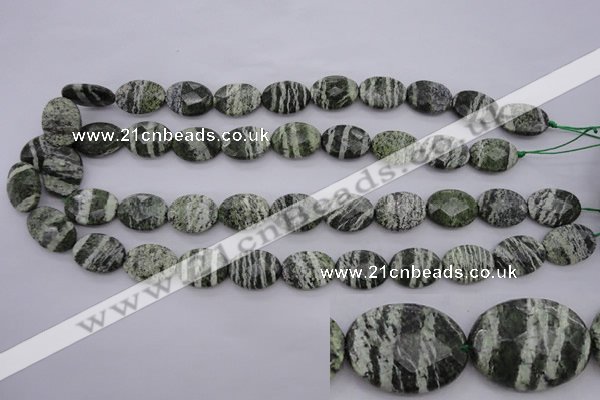 CSJ112 15.5 inches 13*18mm faceted oval green silver line jasper beads