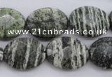 CSJ113 15.5 inches 15*20mm faceted oval green silver line jasper beads