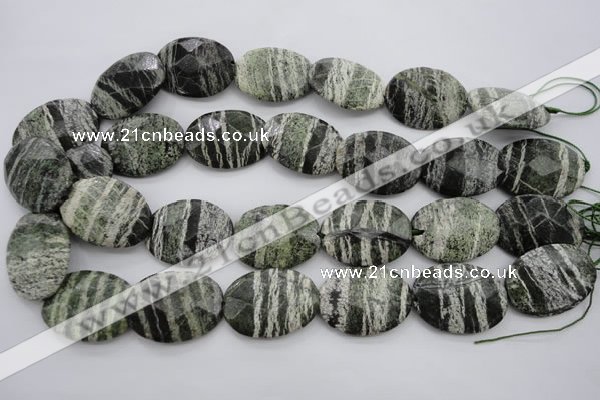 CSJ114 15.5 inches 22*30mm faceted oval green silver line jasper beads