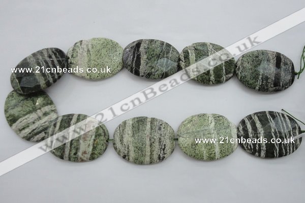 CSJ115 15.5 inches 30*40mm faceted oval green silver line jasper beads