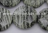 CSJ123 15.5 inches 30mm faceted coin green silver line jasper beads