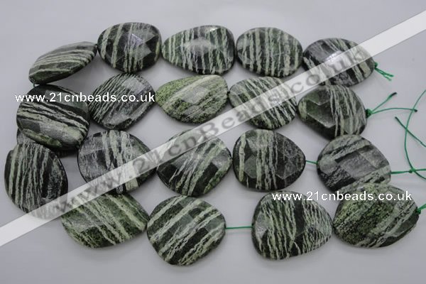 CSJ128 15.5 inches 30*38mm faceted freeform green silver line jasper beads