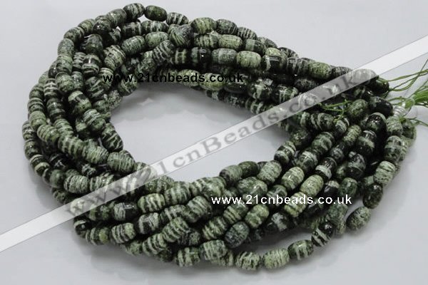 CSJ14 15.5 inches 8*12mm egg-shaped green silver line jasper beads