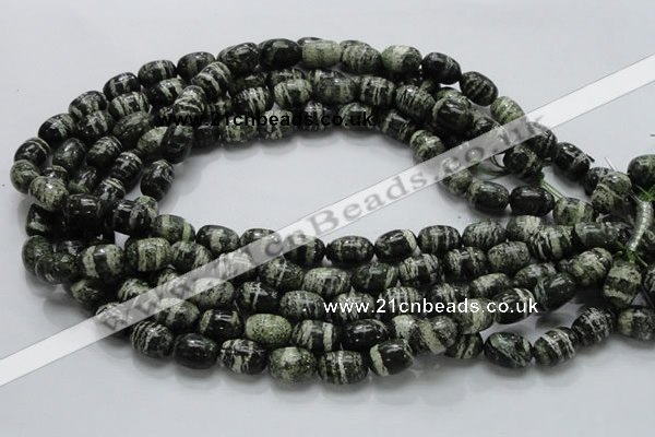 CSJ15 15.5 inches 10*15mm egg-shaped green silver line jasper beads