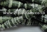 CSJ19 15.5 inches 10*30mm rice green silver line jasper beads