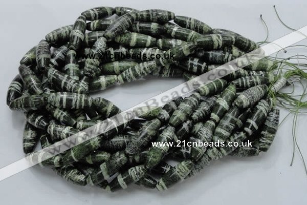 CSJ19 15.5 inches 10*30mm rice green silver line jasper beads